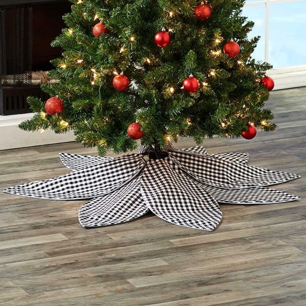 NEW! Black and White Buffalo Check Poinsettia Christmas Tree Skirt